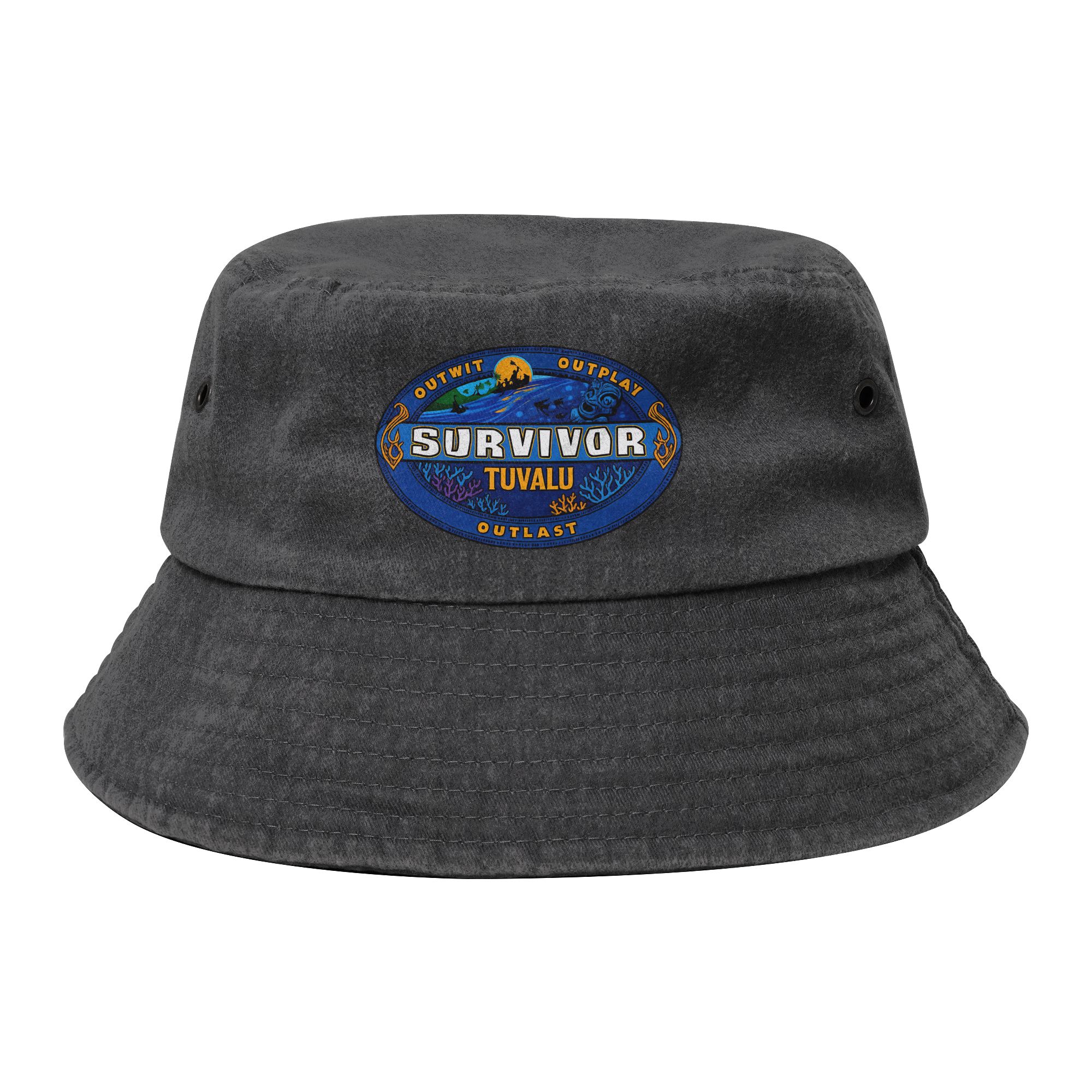 Outdoor Adventure And Travel Show - รายการโทรทัศน์เกมผจญภัย S-Survivors หมวกบักเก็ต ยูนิเซ็กส์ ผ้าฝ้ายแบบดิสเทรส หมวกกันแดด