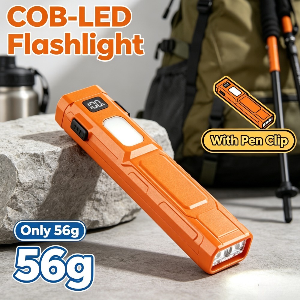 Outdoor Adventure Trips - ไฟฉาย LED แบบ COB พร้อมคลิปหนีบปากกา ไฟฉายพกพาความสว่างสูง