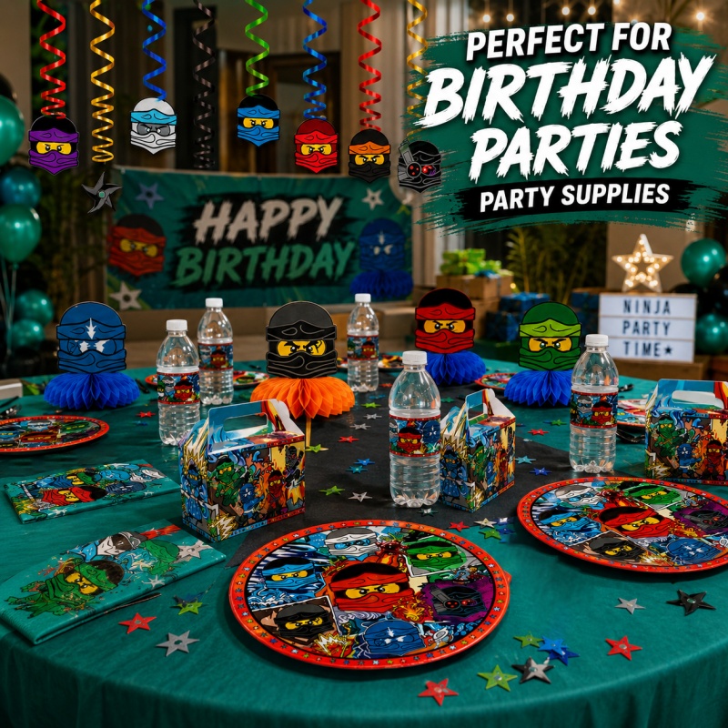 Outdoor Adventure Birthday Party - ชุดตกแต่งงานวันเกิดธีมนินจา สำหรับจัดงานฉลองในร่มและกลางแจ้ง บรรยากาศการผจญภัยที่เต็มไปด้วยสีสันและลึกลับ