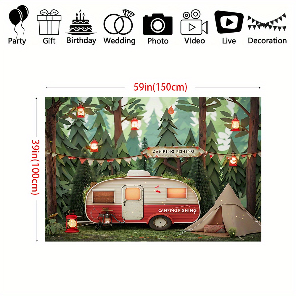 แบนเนอร์ธีมป่าตั้งแคมป์โพลีเอส - Outdoor Adventure Birthday Party บทวิจารณ์และราคา